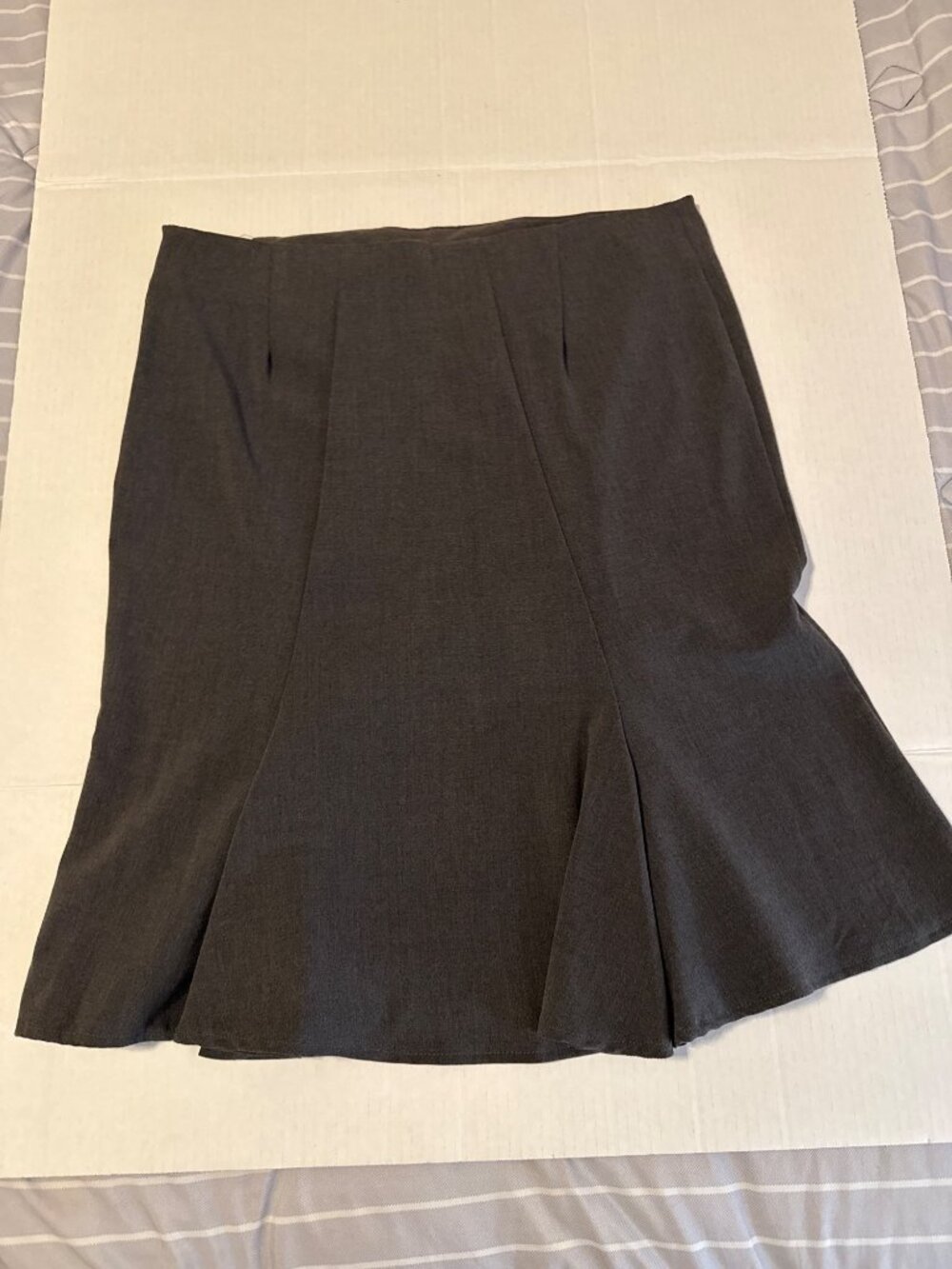 Vintage Women's Grey Pencil Skirt Solid Office Professional Paneled Flare Skirt